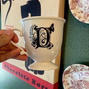 Anthropologie Missus Monogram- D 8oz White Pedestal Mug Cup Black Letter
